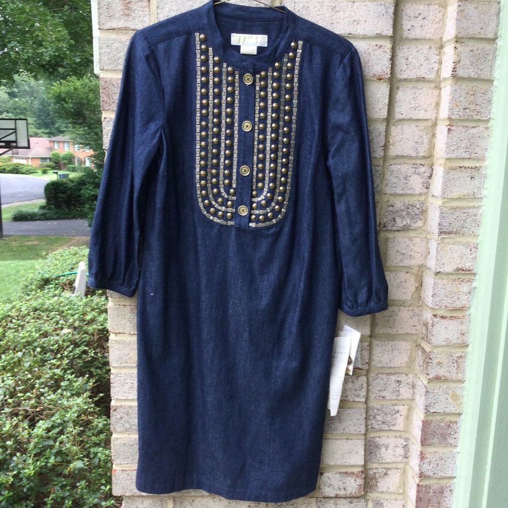 Michael Kors Metal Decorated Denim Midi Dress